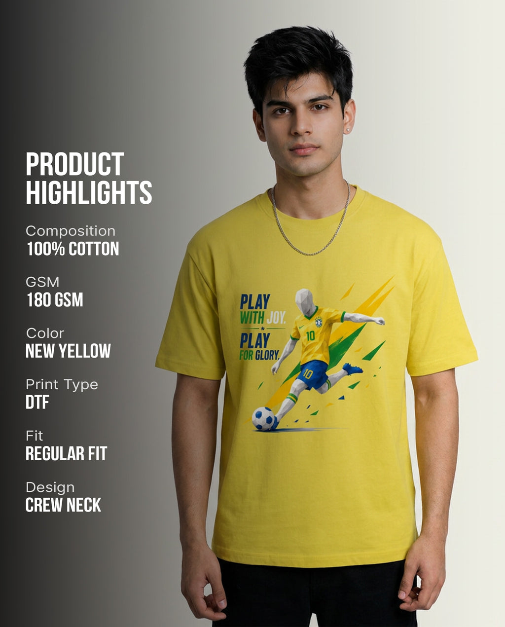 Geometric Football Graphic T-Shirt - Yellow