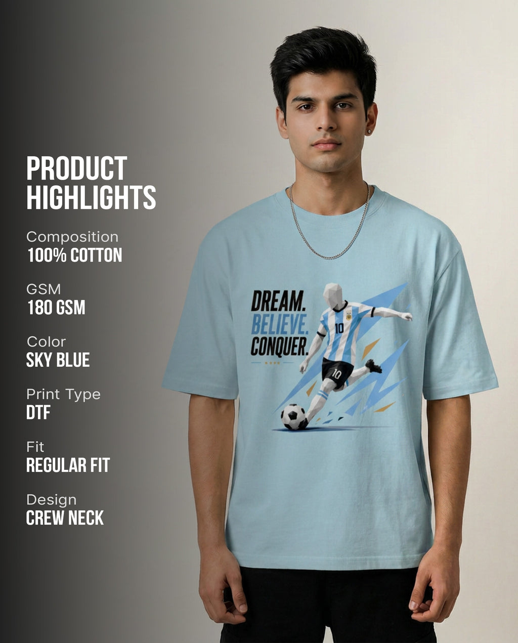 Geometric Football Graphic T-Shirt - Sky Blue