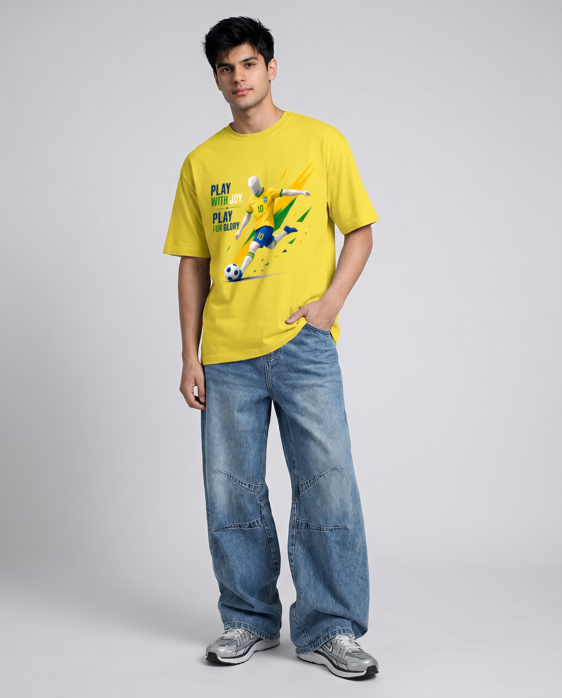 Geometric Football Graphic T-Shirt - Yellow
