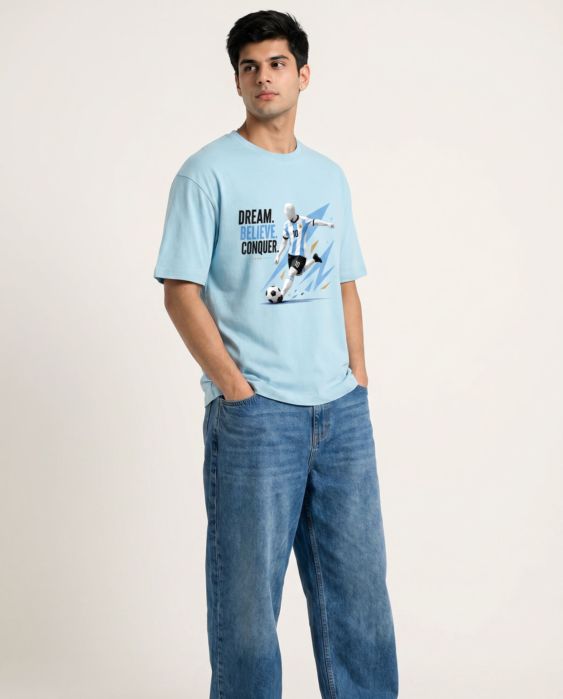Geometric Football Graphic T-Shirt - Sky Blue