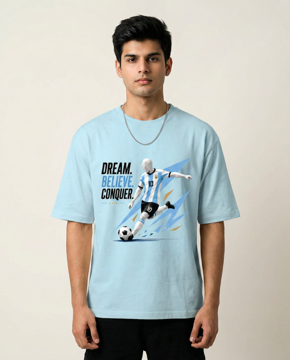 Geometric Football Graphic T-Shirt - Sky Blue