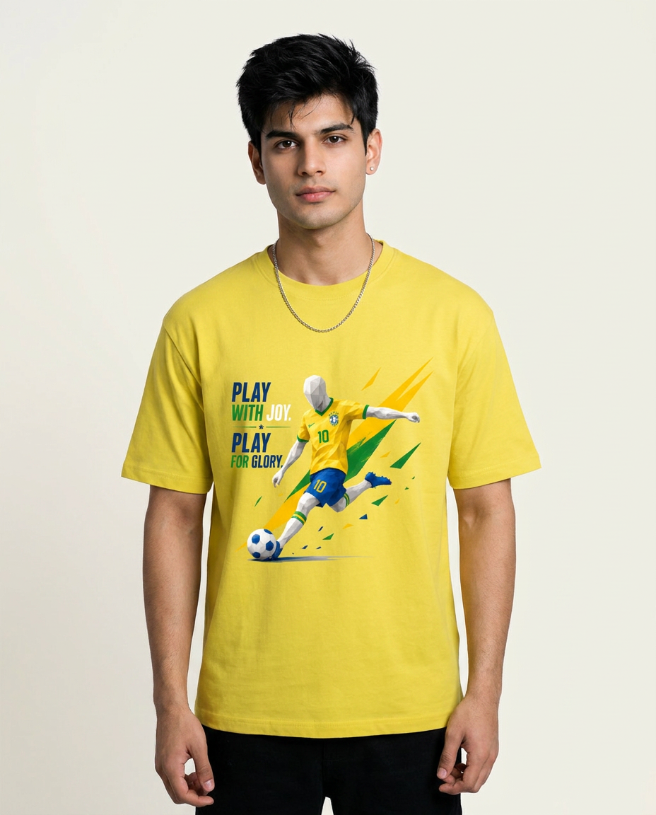Geometric Football Graphic T-Shirt - Yellow