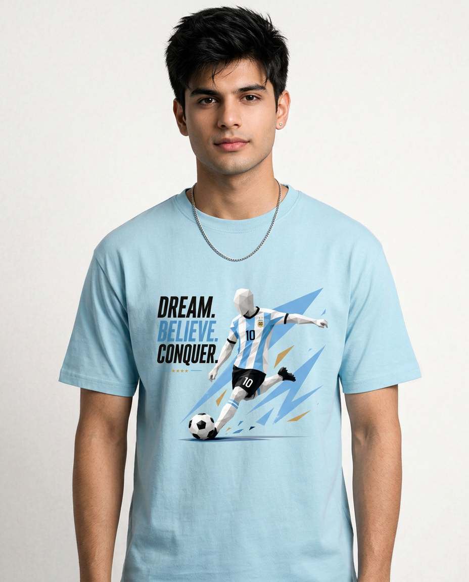 Geometric Football Graphic T-Shirt - Sky Blue