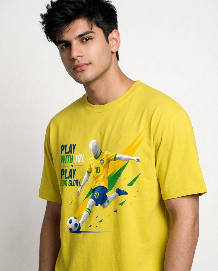 Geometric Football Graphic T-Shirt - Yellow